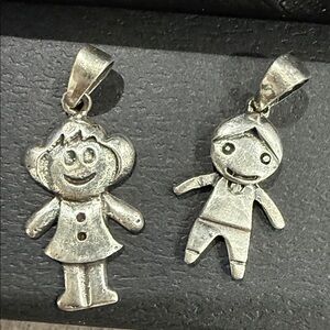 Silver Boy and Girl Pendant Charms